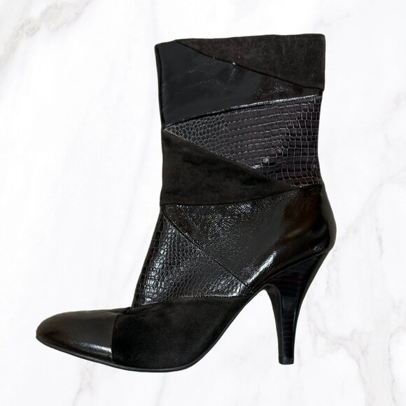 Nine‎ West Women's Brown Leather Patchwork Heeled Calf Booties, Size 7.5 - Picture 1 of 5